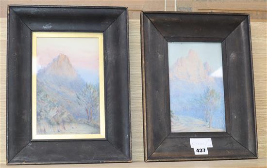 A. E. Cabell, pair of watercolours, Mountain landscapes, one signed, 22 x 14cm